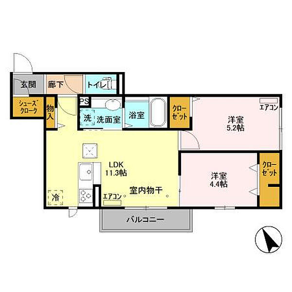 グランツ 102｜千葉県柏市大室1丁目(賃貸アパート2LDK・1階・49.32㎡)の写真 その2