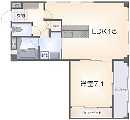 コトングラス北常三島 1LDKの間取図画像