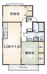 セジュール文化の森F 2LDKの間取図画像