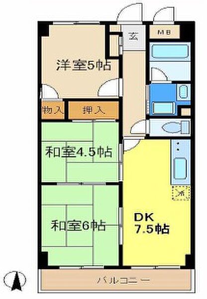 兵庫県明石市魚住町西岡(賃貸マンション3DK・5階・56.40㎡)の写真 その2