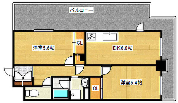 兵庫県神戸市灘区宮山町2丁目(賃貸マンション2DK・4階・44.00㎡)の写真 その2