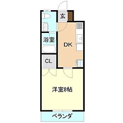 W-wing 1DKの間取図画像
