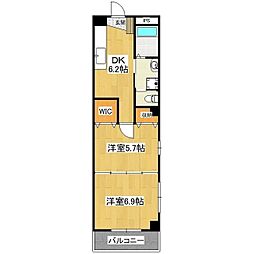 インレット研究学園駅前 2DKの間取図画像