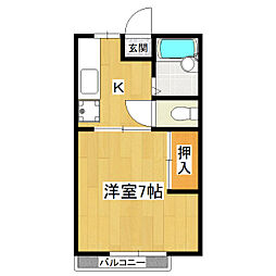 サンライフ西B 1Kの間取図画像