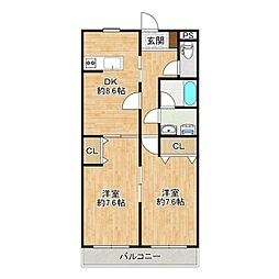 フォレスト春日 2DKの間取図画像