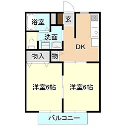 K・SハイツB棟 2DKの間取図画像