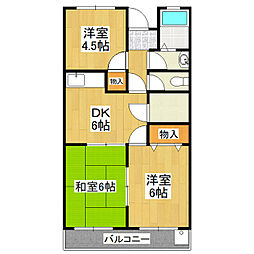 二の宮荒井マンション 3DKの間取図画像