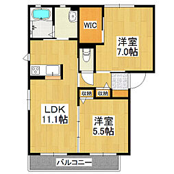 リヴェールA 2LDKの間取図画像
