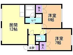 ルミエール北郷B 2LDKの間取図画像