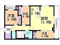 SーRESIDENCE東札幌bling 3LDKの間取図画像
