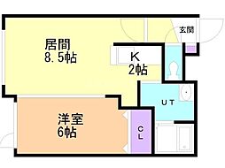 フリーダムコート東札幌55 1LDKの間取図画像