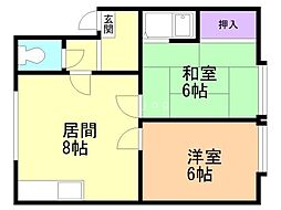 第6森宅建マンション 2DKの間取図画像