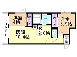 ALPHASQUARE菊水2条 2LDKの間取図画像