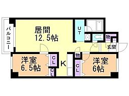 ル・ノール南郷街 2LDKの間取図画像