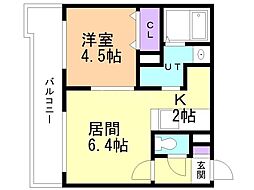 ハーミテージ南郷通 1LDKの間取図画像