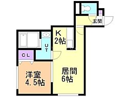 ヒールコート 1LDKの間取図画像