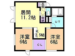カサ・ベレーザ白石 2LDKの間取図画像