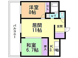 藤井ビル菊水3 2LDKの間取図画像