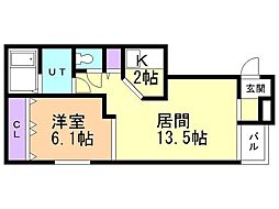 アビタ本通4北2 1LDKの間取図画像