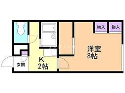 レオパレスモクレン 1Kの間取図画像
