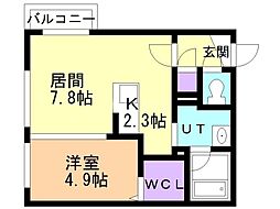 Gloir平和通 1LDKの間取図画像