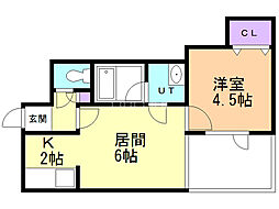 ドゥムーラン 1LDKの間取図画像