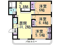 フラット菊水 3LDKの間取図画像