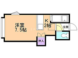 ラビリンス壱番館 1Kの間取図画像