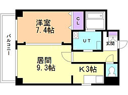 アベニュー南 1LDKの間取図画像