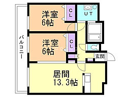 ロイヤルヒルズ 2LDKの間取図画像