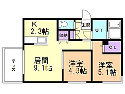 ハルトラーテ東札幌 2LDKの間取図画像