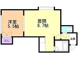 ジュビロ北郷 1LDKの間取図画像