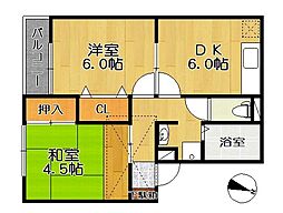 ピースフル鈎取 2DKの間取図画像
