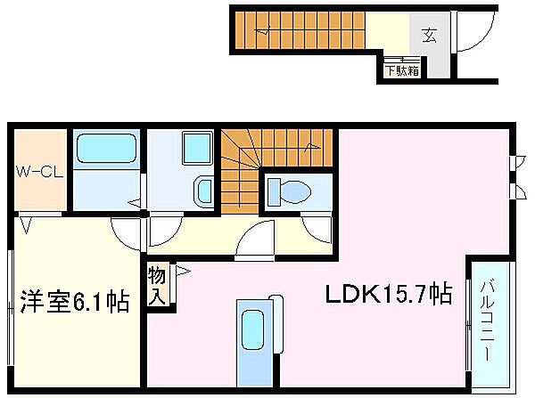 ファミールモノモリ 205｜兵庫県明石市大久保町西島(賃貸アパート1LDK・2階・54.06㎡)の写真 その2