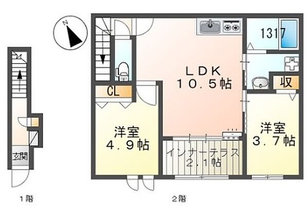 コントレイル糸引 202｜兵庫県姫路市継(賃貸アパート2LDK・2階・52.58㎡)の写真 その2