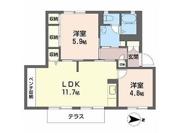 ハートフルハイツきた 102｜兵庫県加東市喜田2丁目(賃貸アパート2LDK・1階・53.78㎡)の写真 その2