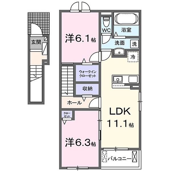 ブロード　マインテッドC 201｜兵庫県加西市北条町東南(賃貸アパート2LDK・2階・58.57㎡)の写真 その2