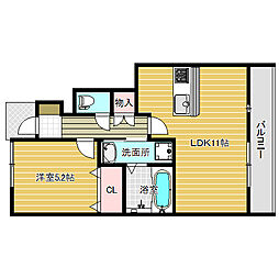 グランフェリーチェA棟 1階1LDKの間取り