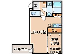 京都市山科区東野南井ノ上町アパート 1LDKの間取図画像