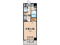 グランツェントA 1Kの間取図画像