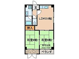 日宝サンフローラ一本道 2LDKの間取図画像