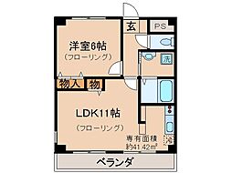 パストラーレ城南 1LDKの間取図画像