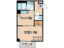 プレステージ翼 1DKの間取図画像