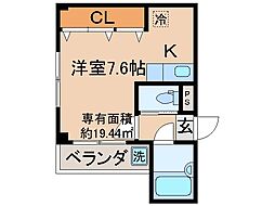 中之町ハイツ ワンルームの間取図画像