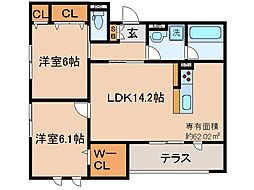 クレリアA 2LDKの間取図画像