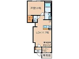京都市山科区椥辻封シ川町アパート 1LDKの間取図画像