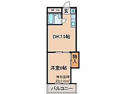 Crest 1DKの間取図画像