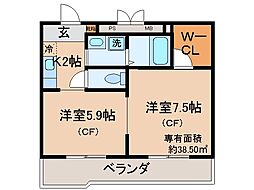 サンガーデン・山科 2Kの間取図画像