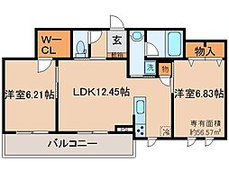 シャーメゾンヴェール・フォーレ 2LDKの間取図画像