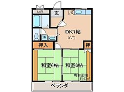 アベニュー中路 2DKの間取図画像